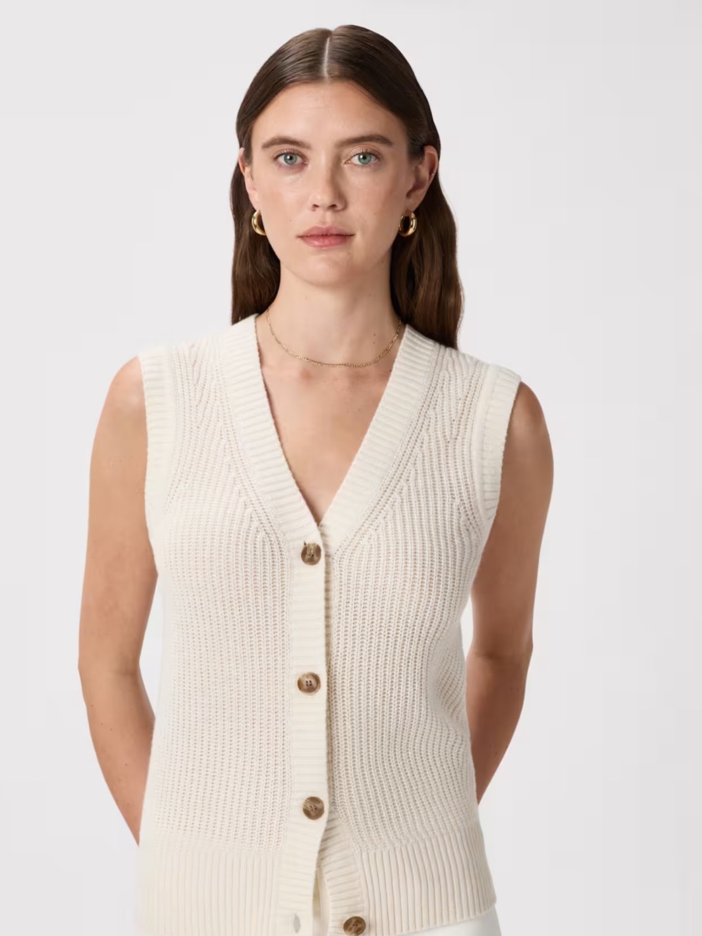 Quince Cream Knit Button-Front Sweater Vest